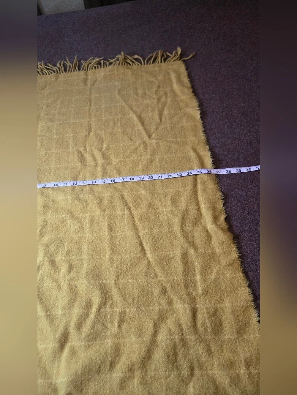Vintage Edgar Of Scotland 100% Wool Large Scarf Goldenrod Color Plaid Background